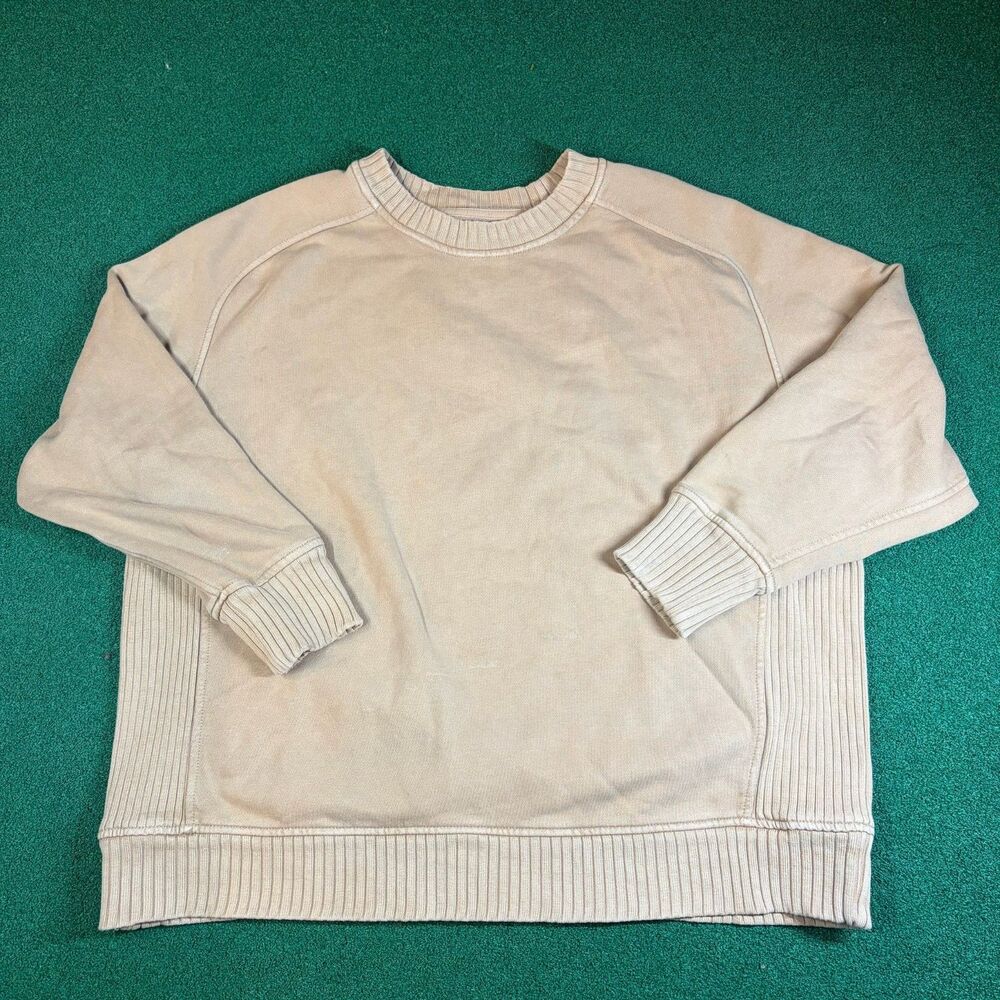 Size S Womens – Aerie Beige Oversized Ribbed Crewneck Sweatshirt